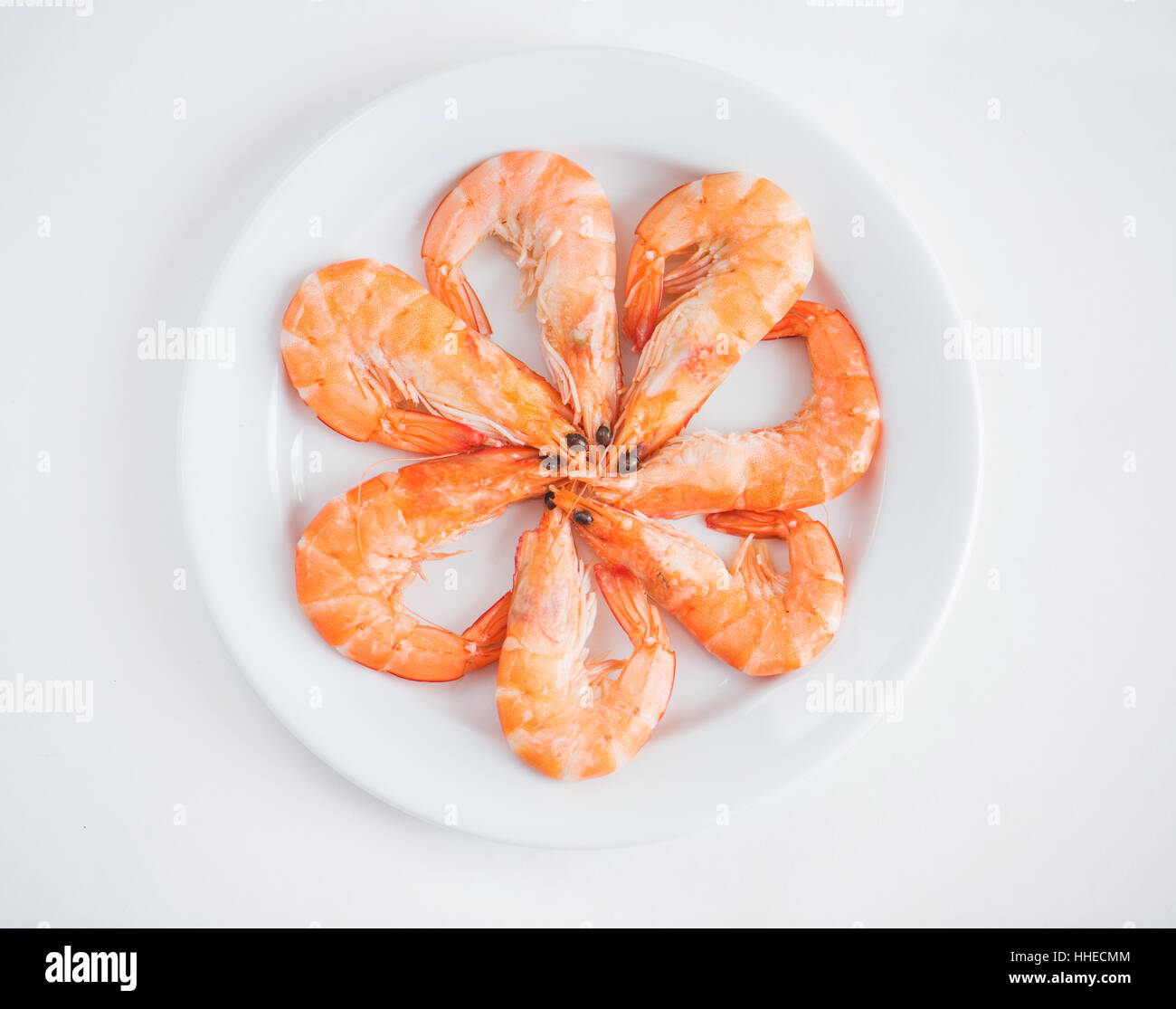 Cooked shrimp in plate isolated Stock Photo