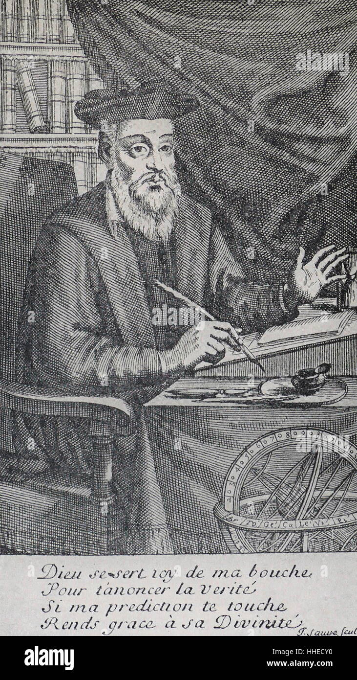 Michel Nostradamus (1503-1556): French physician and astrologer: mono Stock Photo