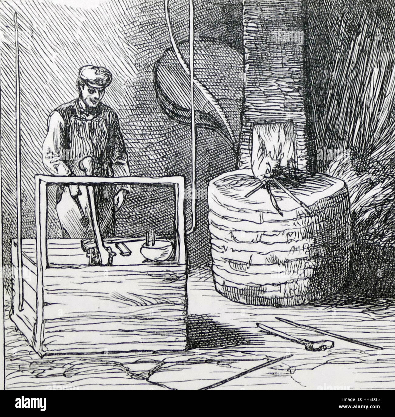 Nail maker, Dudley region of Worcestershire (West Midlands) making