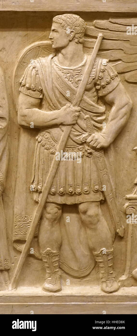 Relief depicting the figure of Octavian. Augustus (63 BC – 14 AD) was the founder of the Roman Empire and its first Emperor, ruling from 27 BC until his death. US Supreme Court, Washington DC. USA. Stock Photo