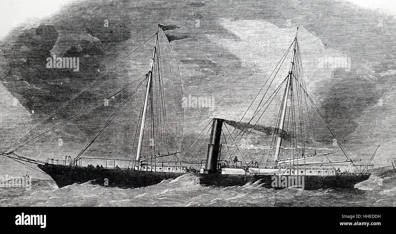 Portrait of twin screw steamer 'Flora'. Dated 19th Century Stock Photo