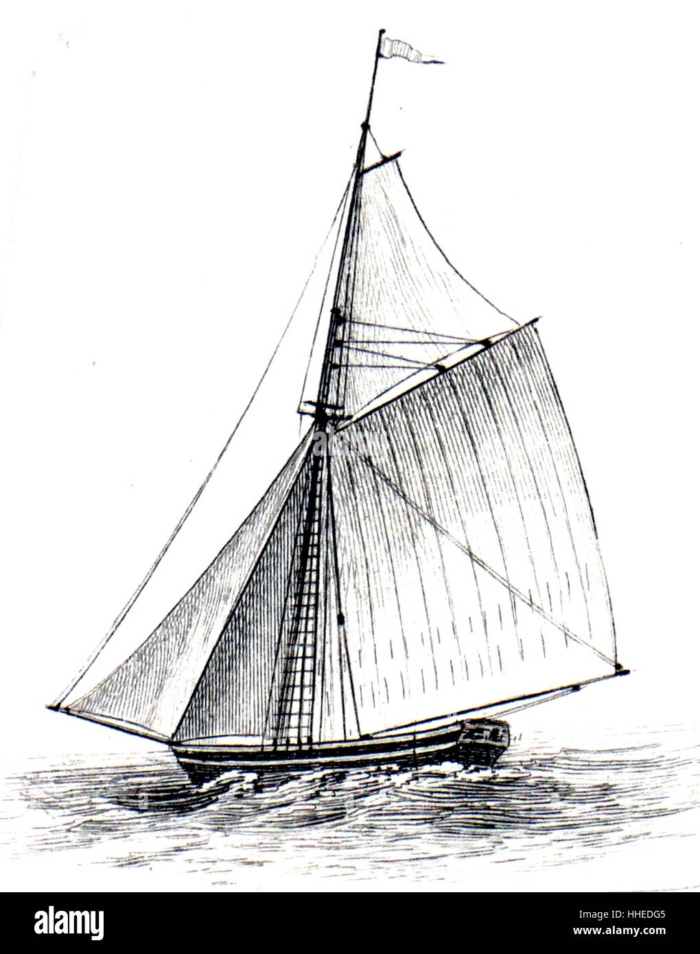 Illustration depicting a sloop built by Blackie & Son. Dated 20th Century Stock Photo