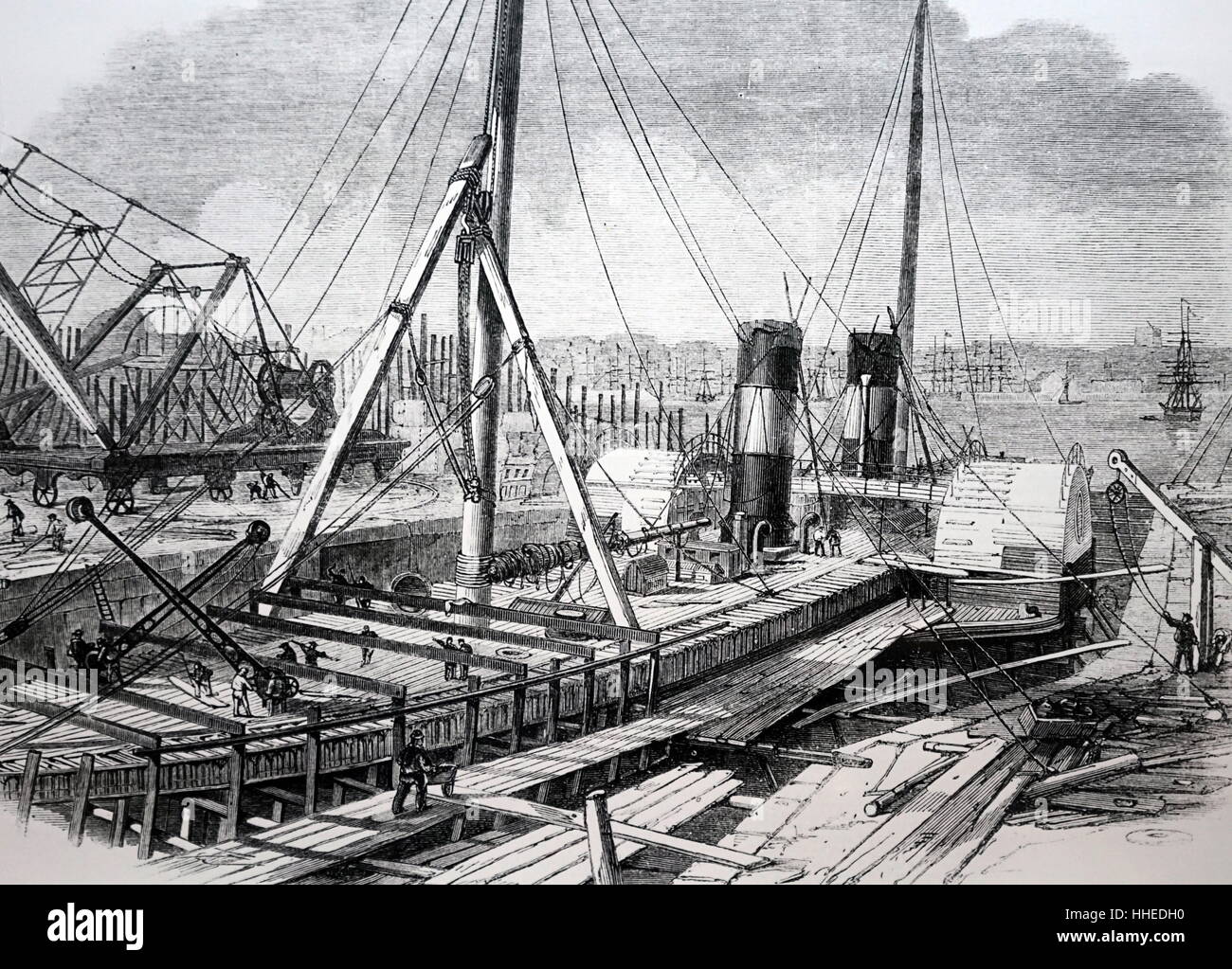 Illustration of Laird's graving docks in Birkenhead. Dated 19th Century Stock Photo