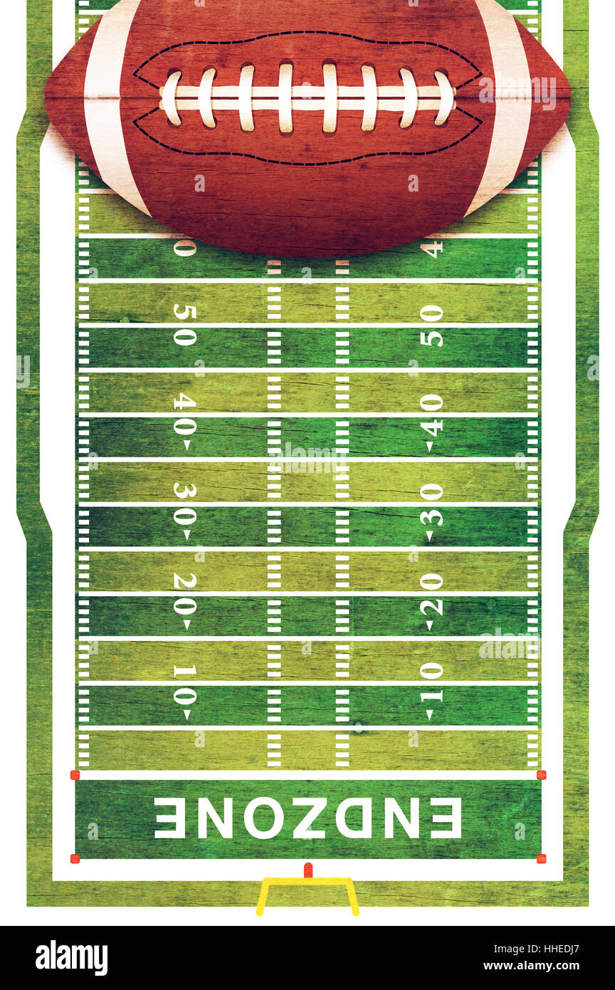 A retro grunge American football field and ball background illustration. Stock Photo