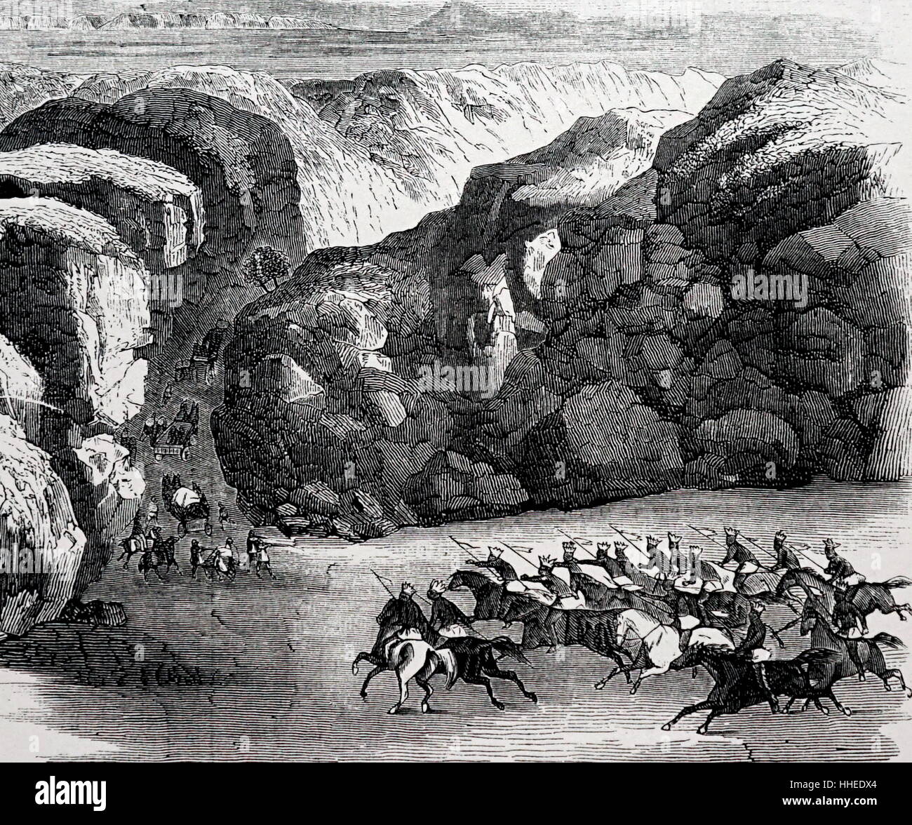 Illustration depicting the Mormon exodus from Illinois to Salt Lake City, Utah. Dated 19th Century Stock Photo