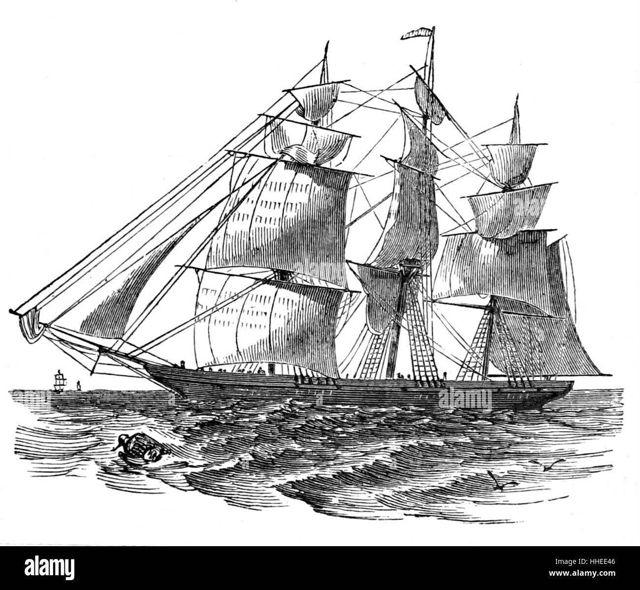 Engraving of a sailing ship. Dated 19th Century Stock Photo