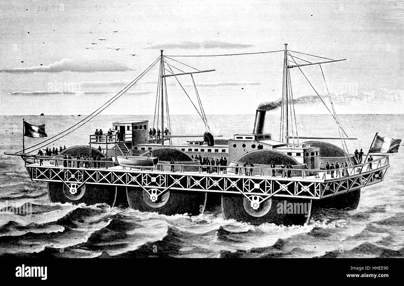Engraving of the Rollerboat 'ErnestBazin' which began its trials in
