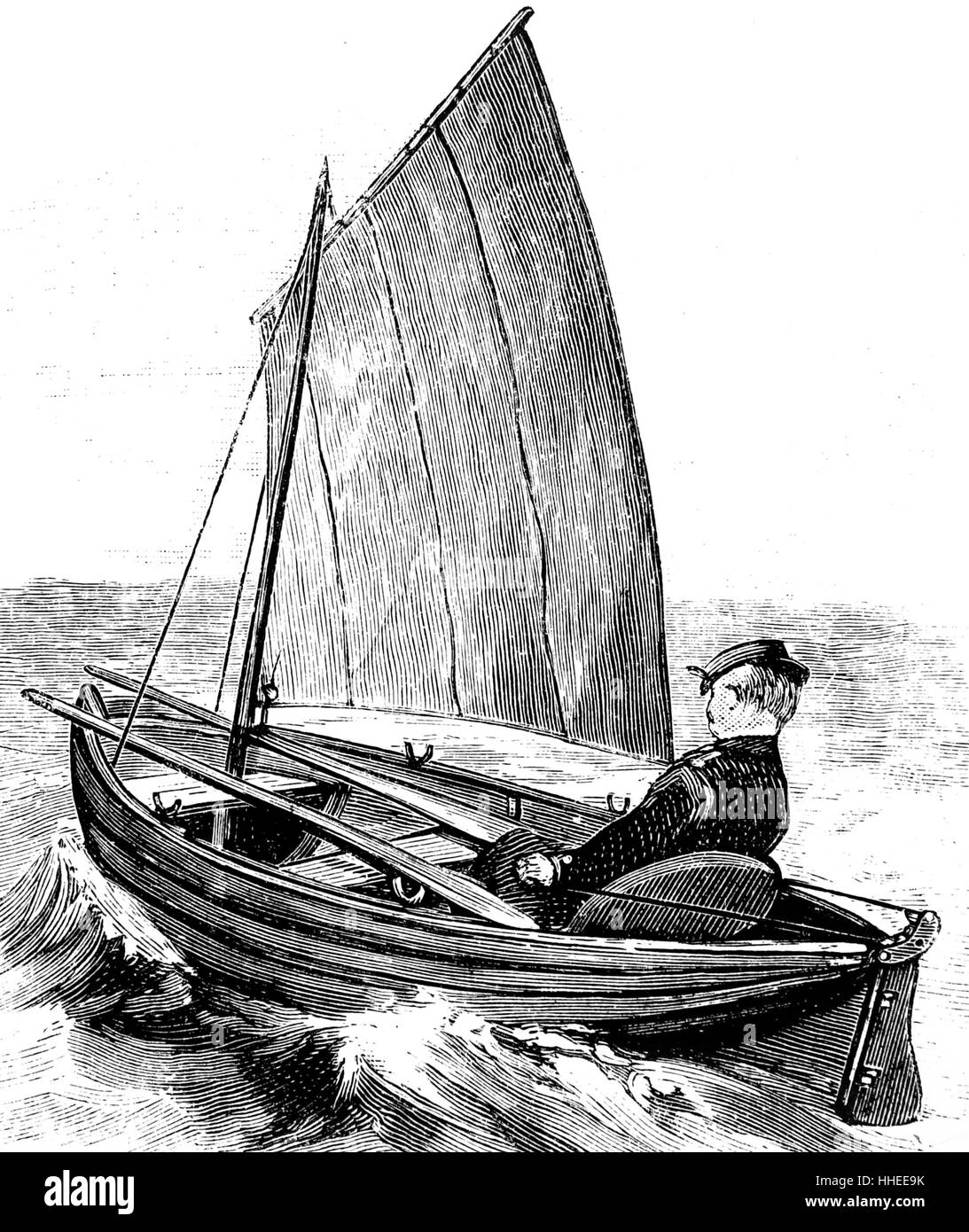 Engraving depicting a folding boat by Edward Lyon Berthon (18131899) being used as a sailing