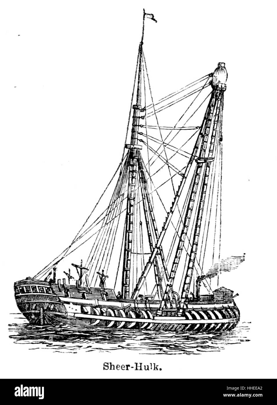 Engraving of the chapel on board the convict hulk 'Warrior'. This hulk held 600 prisoners who were used as labour in the government dockyards. Dated 19th Century Stock Photo