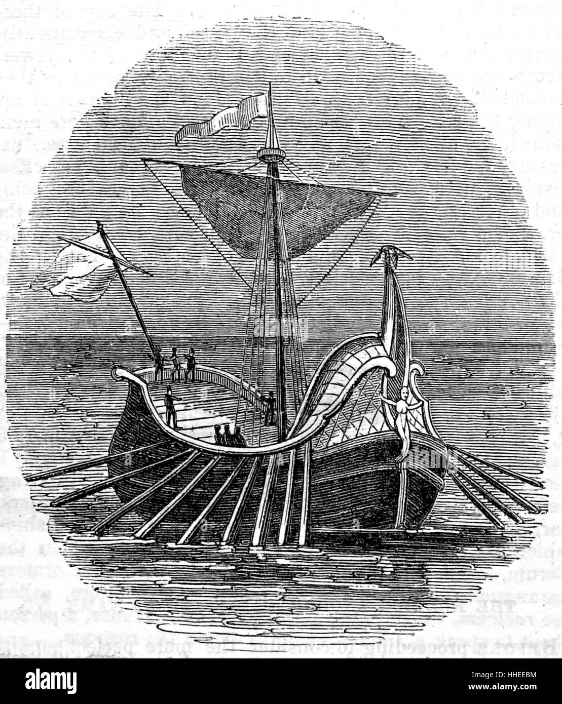 Engraving of a Figurehead, a carved wooden decoration found at the prow of ships largely made between the 16th and 20th centuries. Dated 19th Century Stock Photo