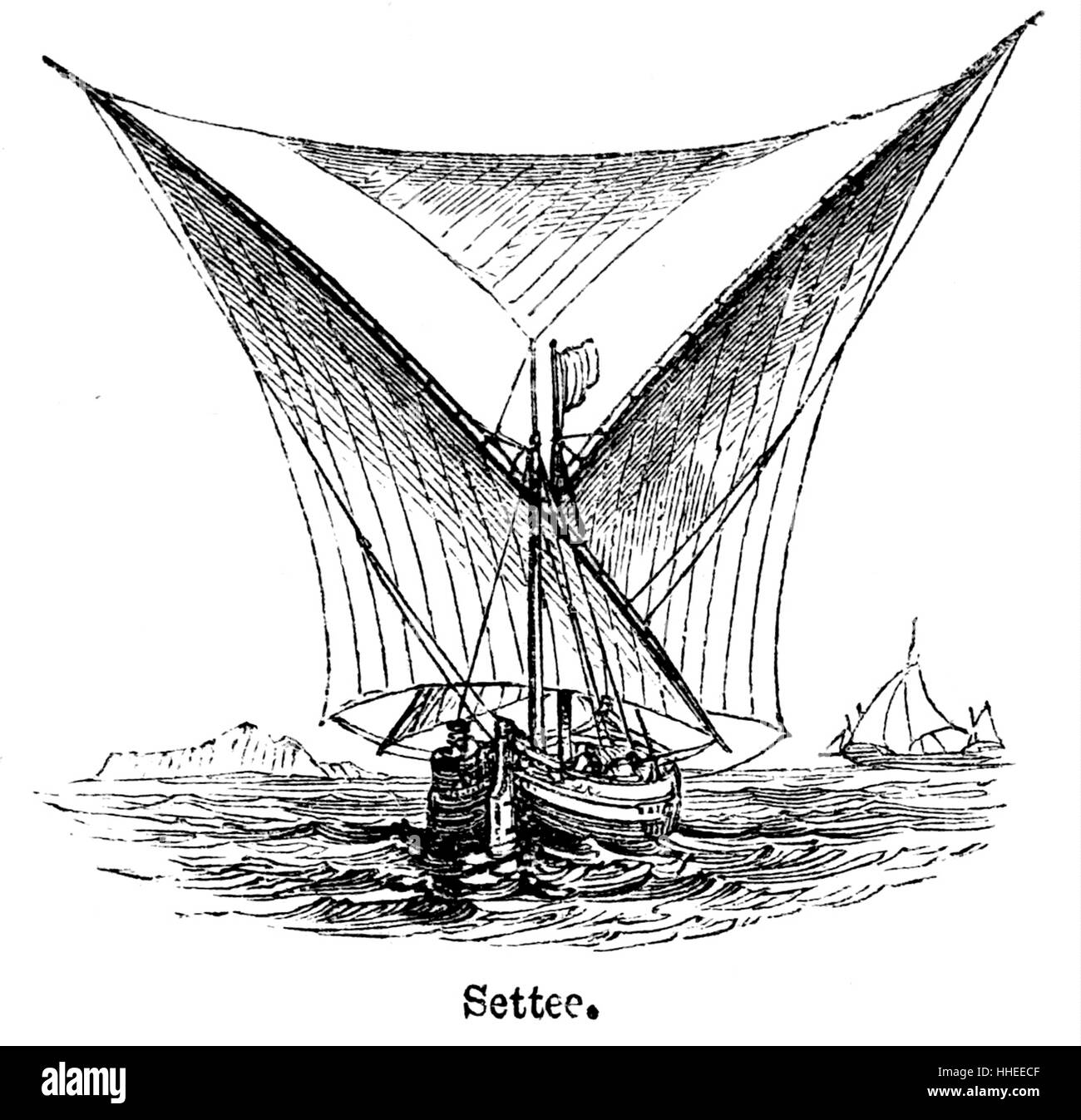 Engraving of a settee sail engraving hires stock photography and