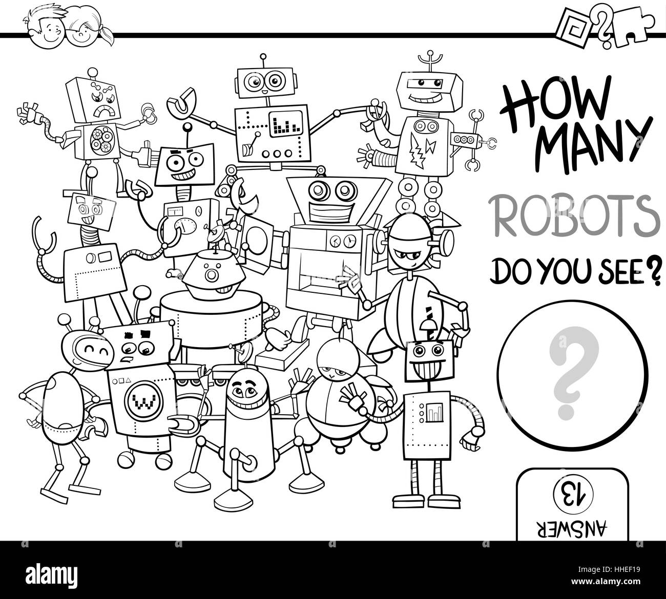 Black and White Cartoon Illustration of Educational Counting Activity ...