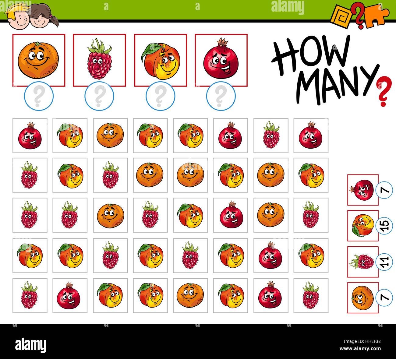 Cartoon Illustration of Educational Counting Activity for Children with ...