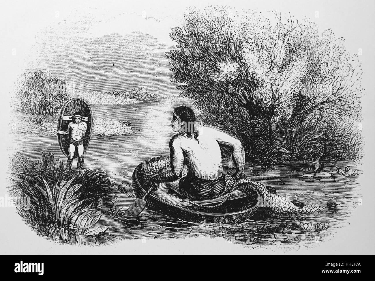 Illustration of a coracle, a small round boat made of wickerwork ...