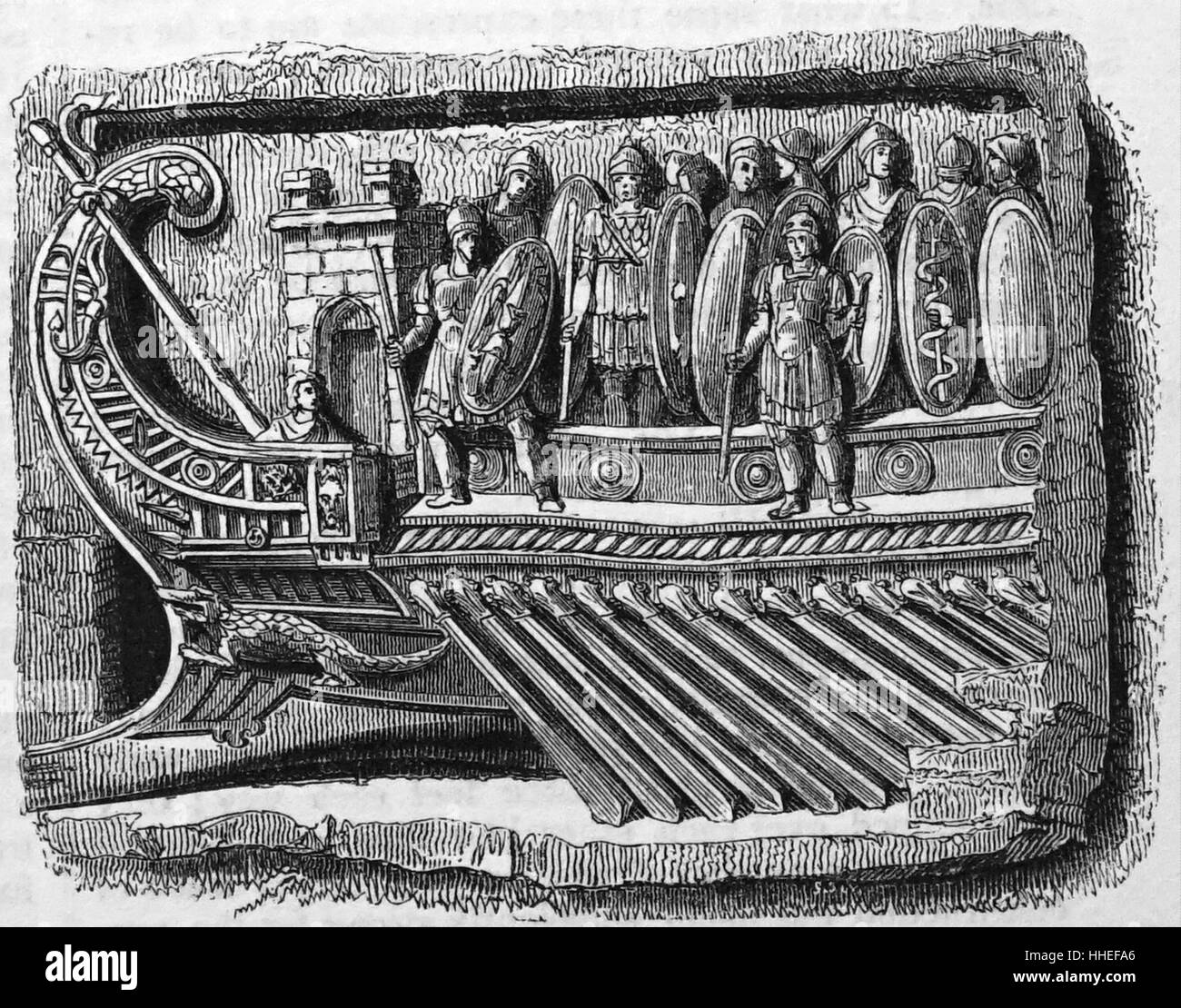 Engraving depicting an ancient Roman galley. Dated 2nd Century BC Stock Photo