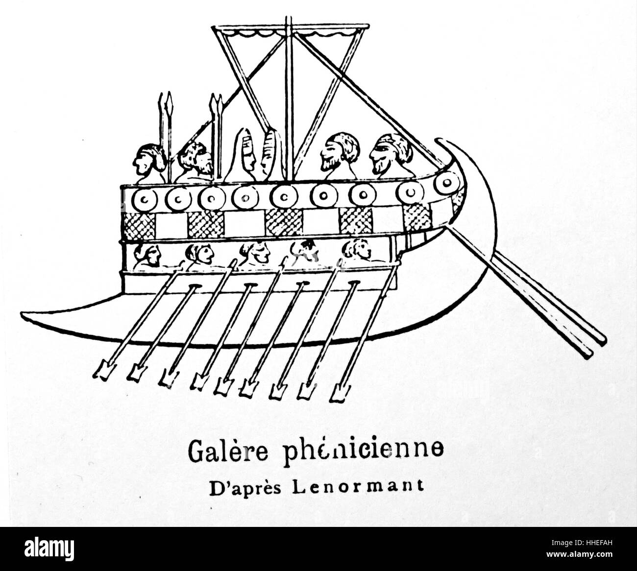 Illustration of a tub-shaped Phoenician Galley. Dated 7th Century BC Stock Photo