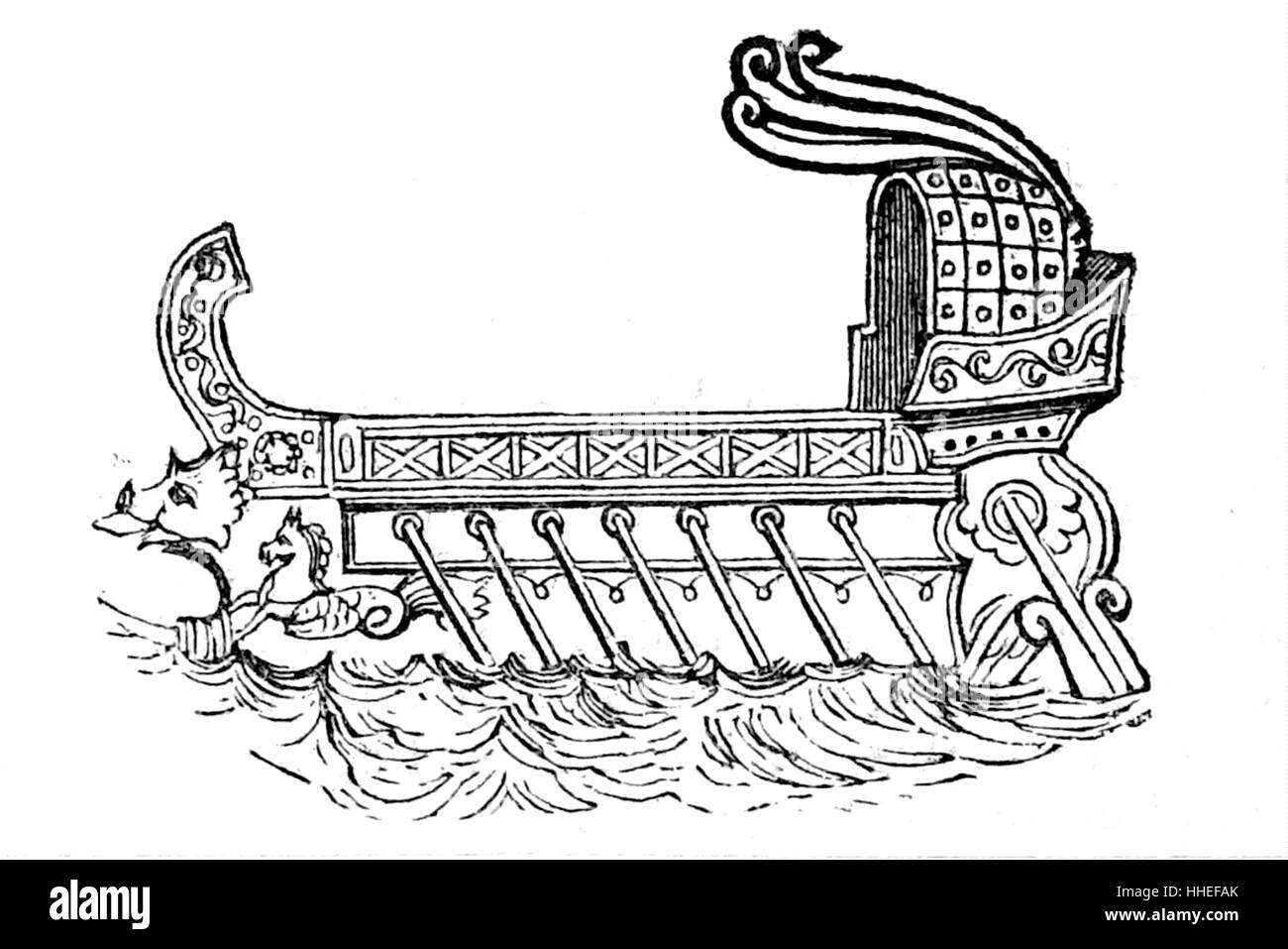 Illustration of a tub-shaped Phoenician Galley. Dated 7th Century BC Stock Photo