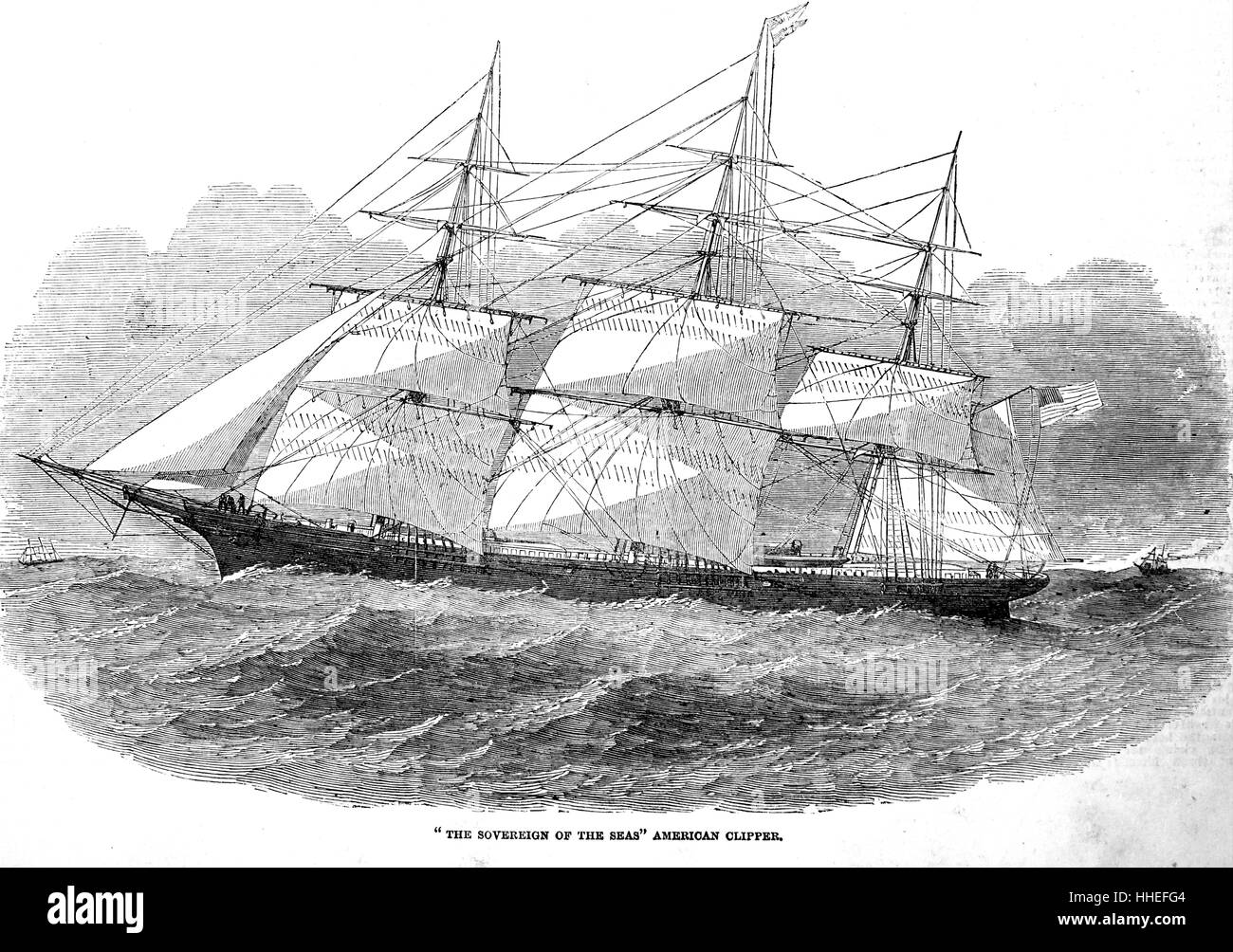Engraving depicting the American clipper ship 'Sovereign of the Seas'. Dated 19th Century Stock Photo
