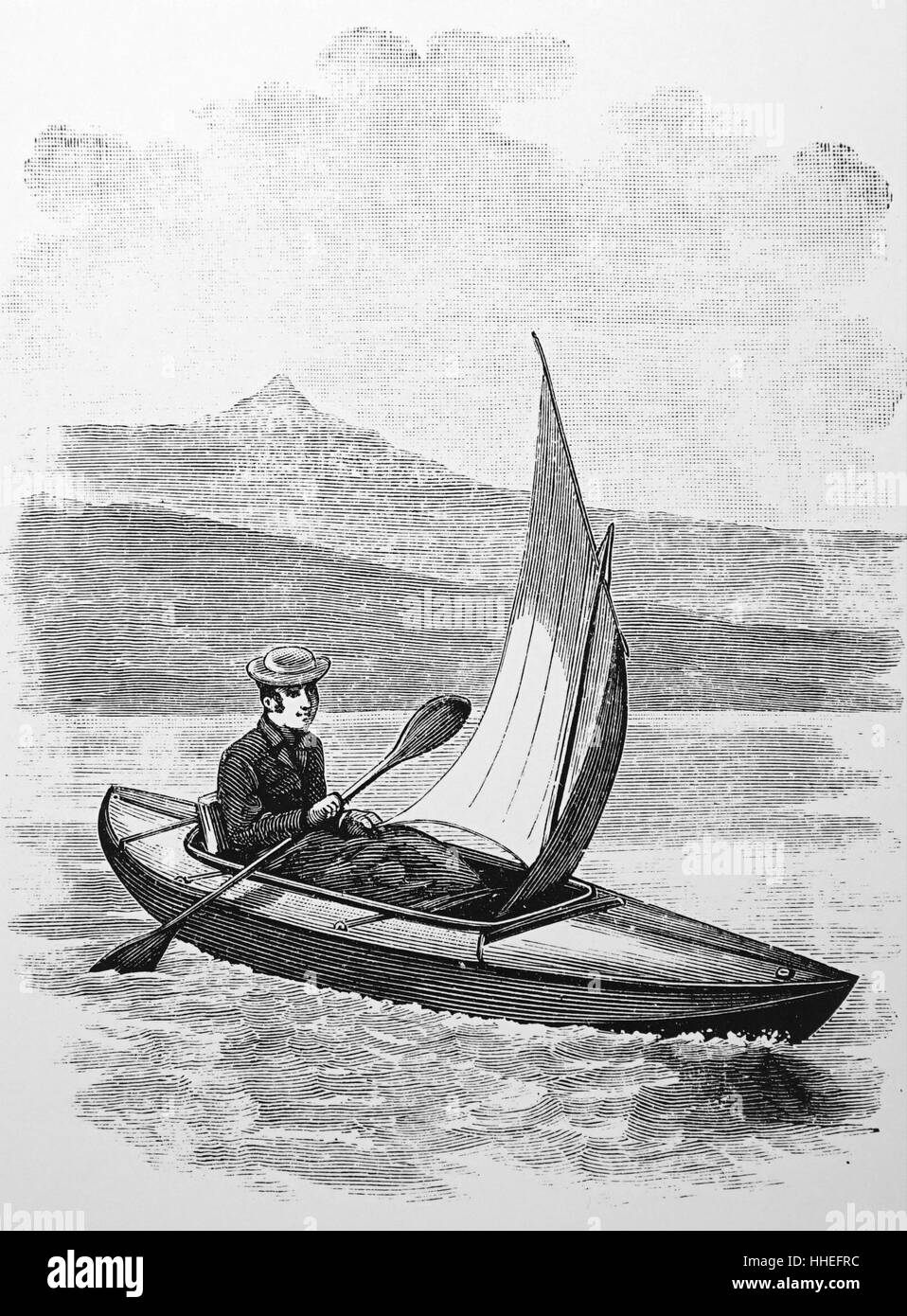 Engraving depicting a folding boat by Edward Lyon Berthon (18131899) being used as a sailing