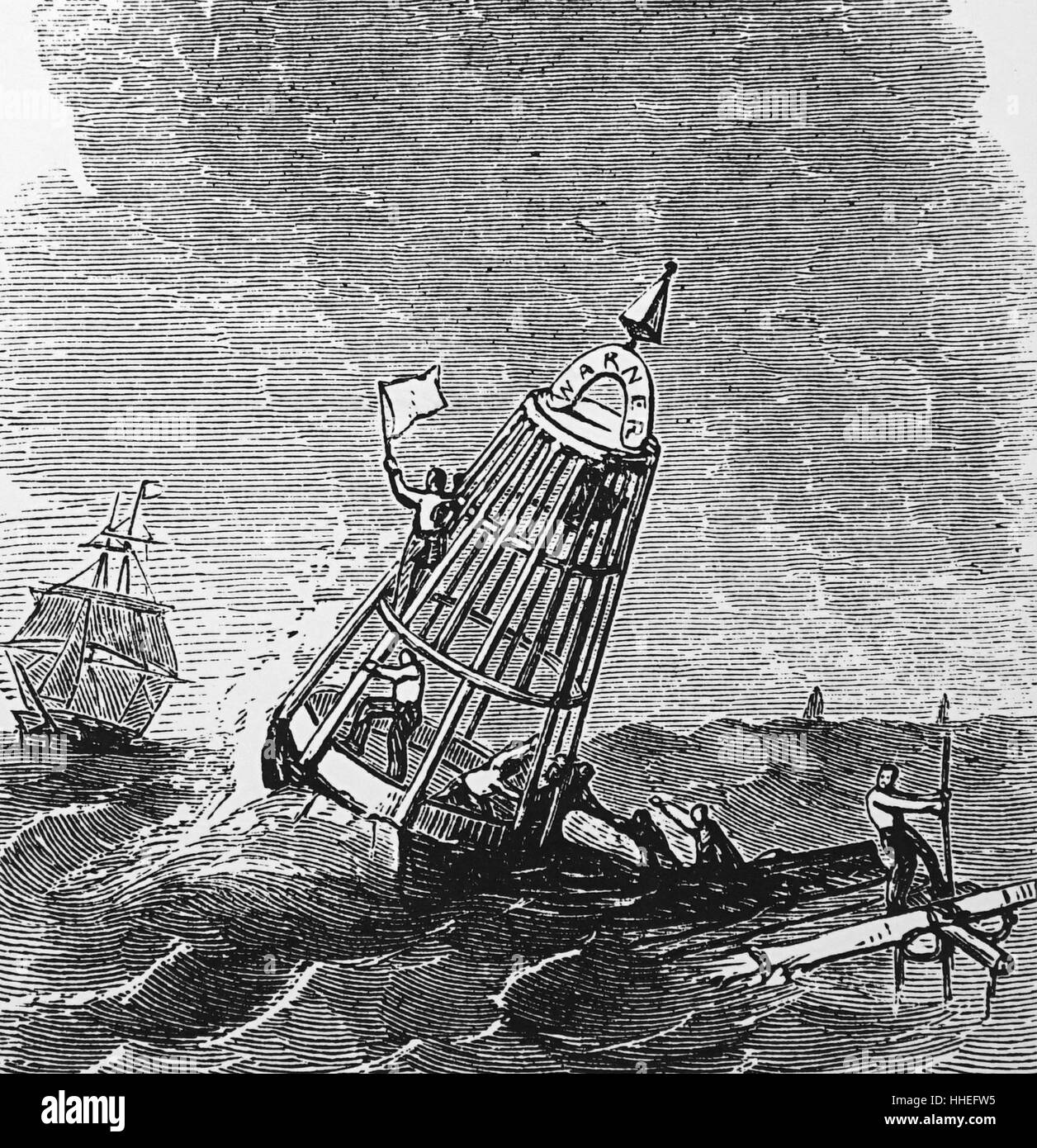 Engraving depicting a self-luminous buoy. Dated 19th Century Stock Photo