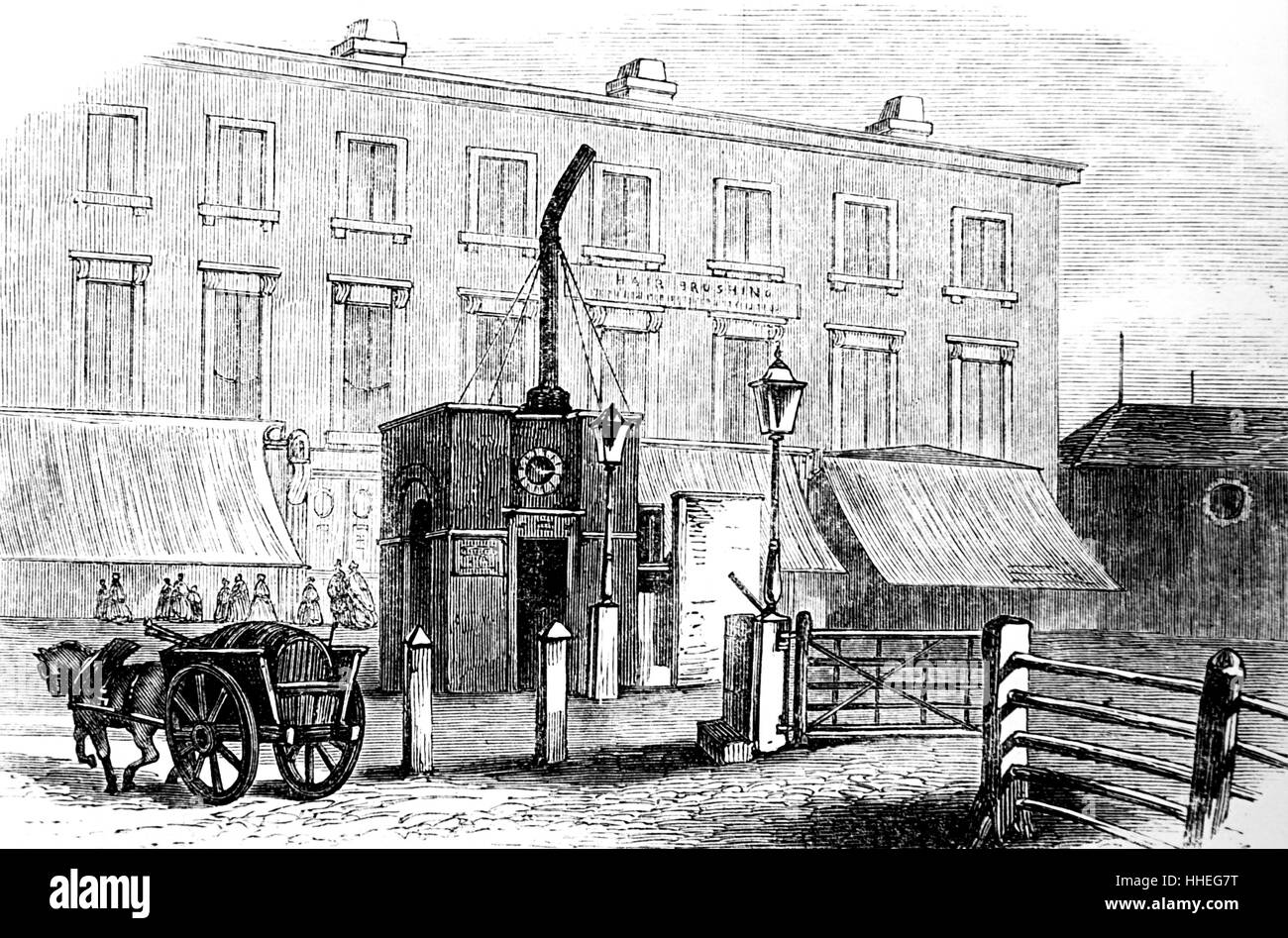 Engraving depicting a turnpike gate in City Road, London, just before its demolition. Dated 19th Century Stock Photo