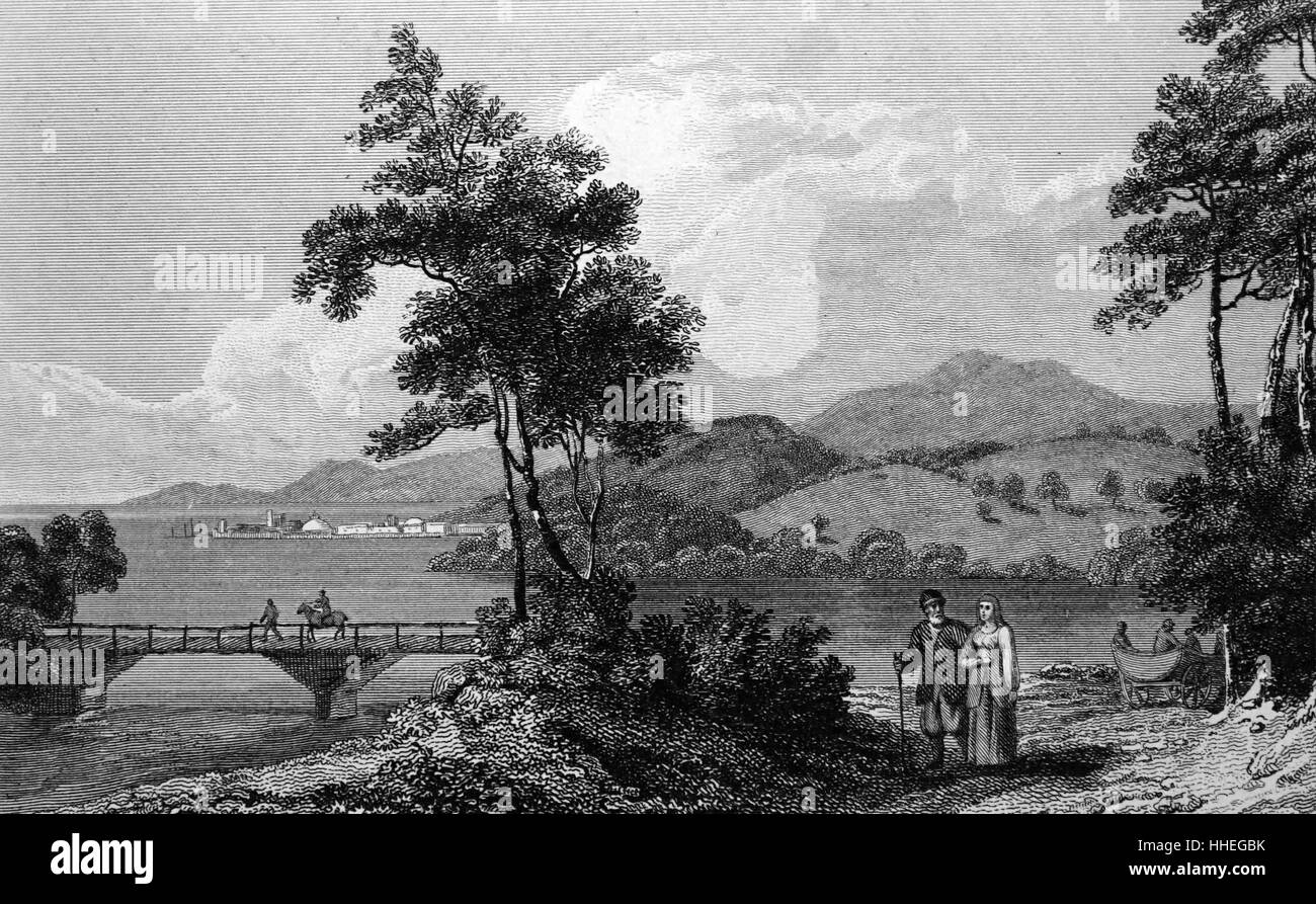 Engraving depicting Lake Ladoga, a freshwater lake located in the