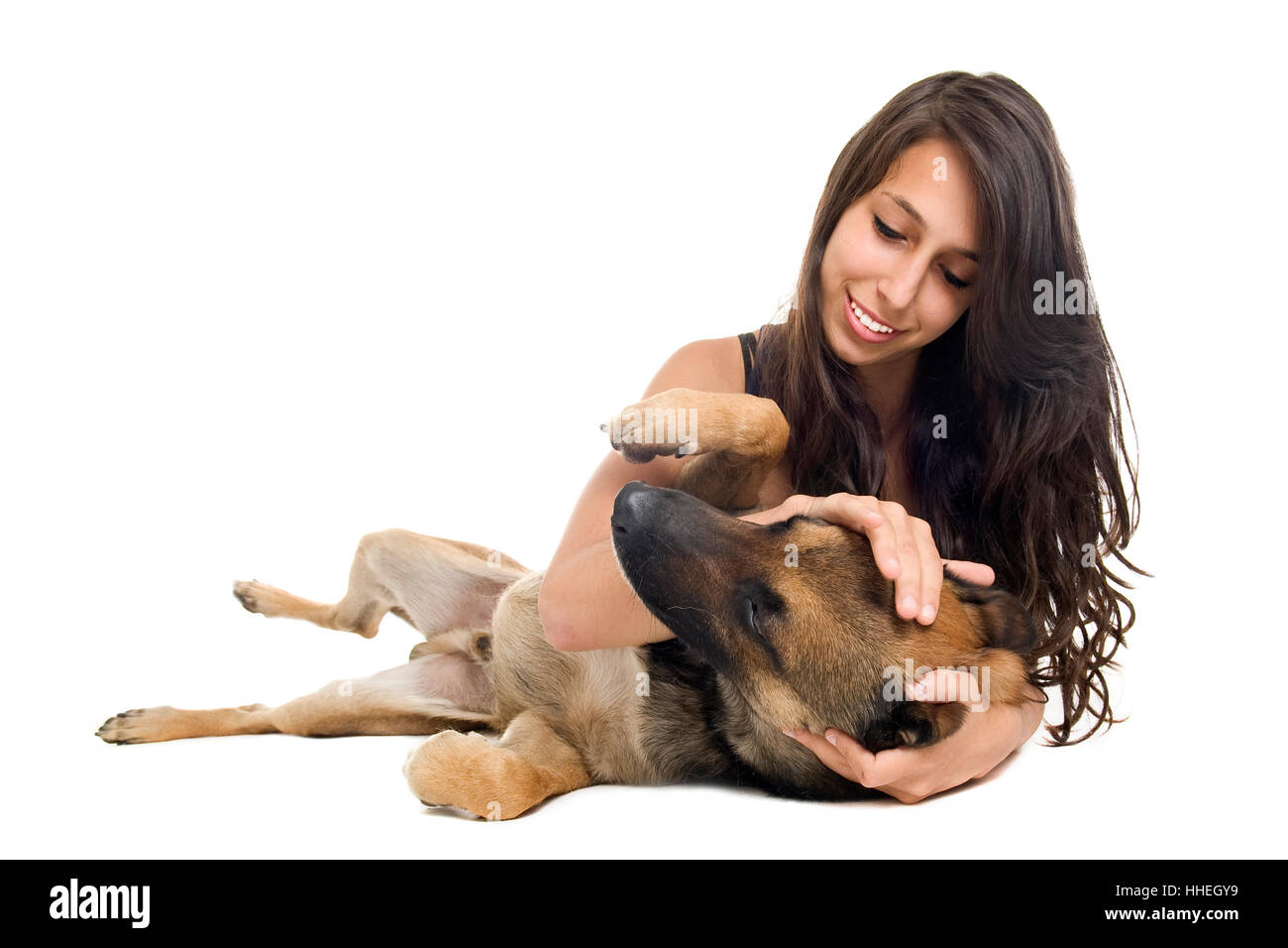woman, dog, owner, girl, girls, laugh, laughs, laughing, twit, giggle, smile, Stock Photo