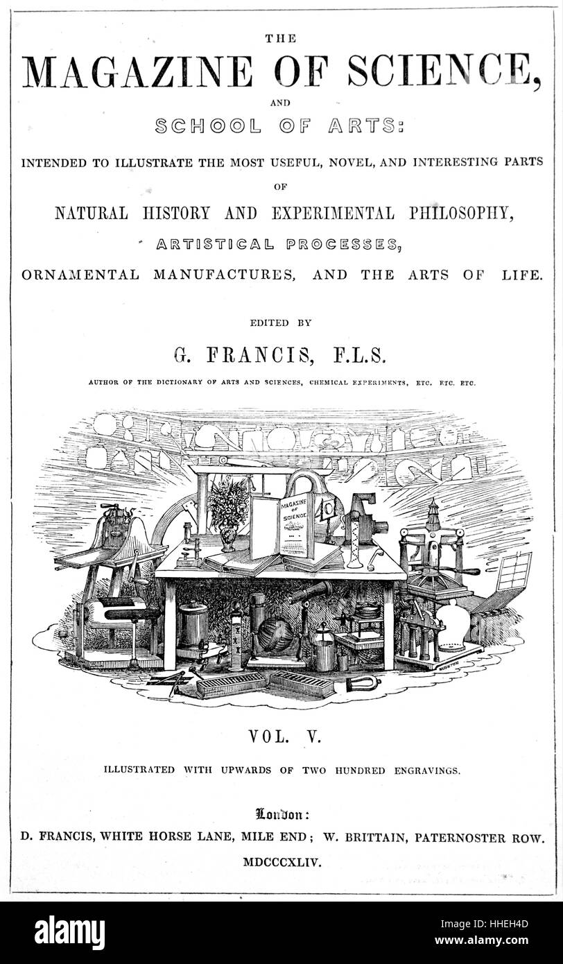 Title page of the 'Magazine of Science and School of Arts Vol V'. Dated 19th Century Stock Photo