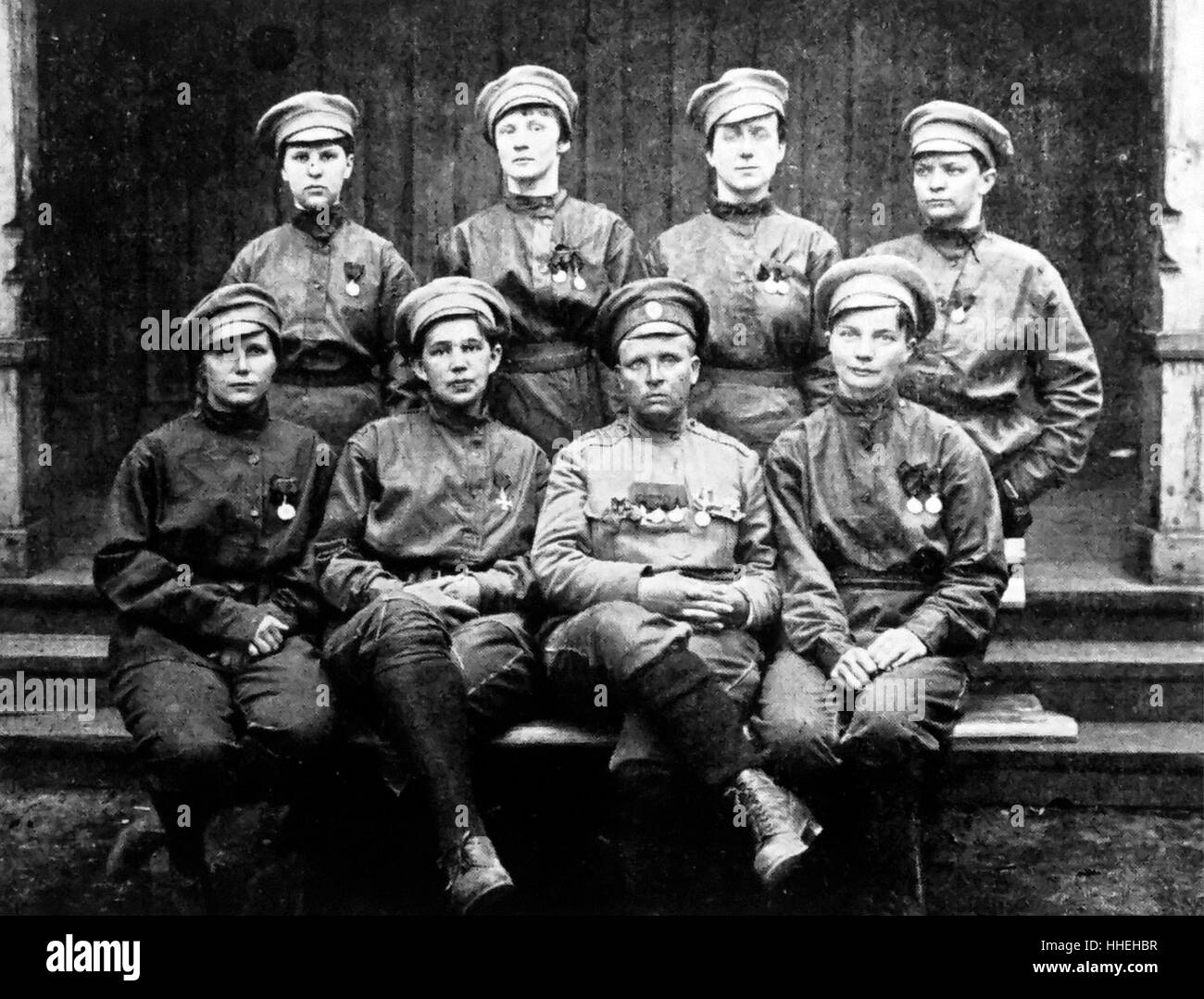 Photograph of the staff of Maria Leontievna Bochkareva (1889-1920) a Russian woman who fought in World War I and formed the Women's Battalion of Death. Dated 20th Century Stock Photo
