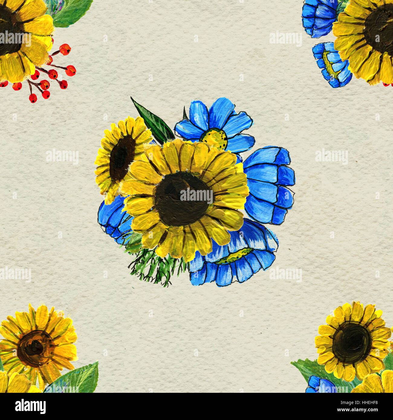 Seamless pattern with sunflowers and wildflowers Stock Photo - Alamy