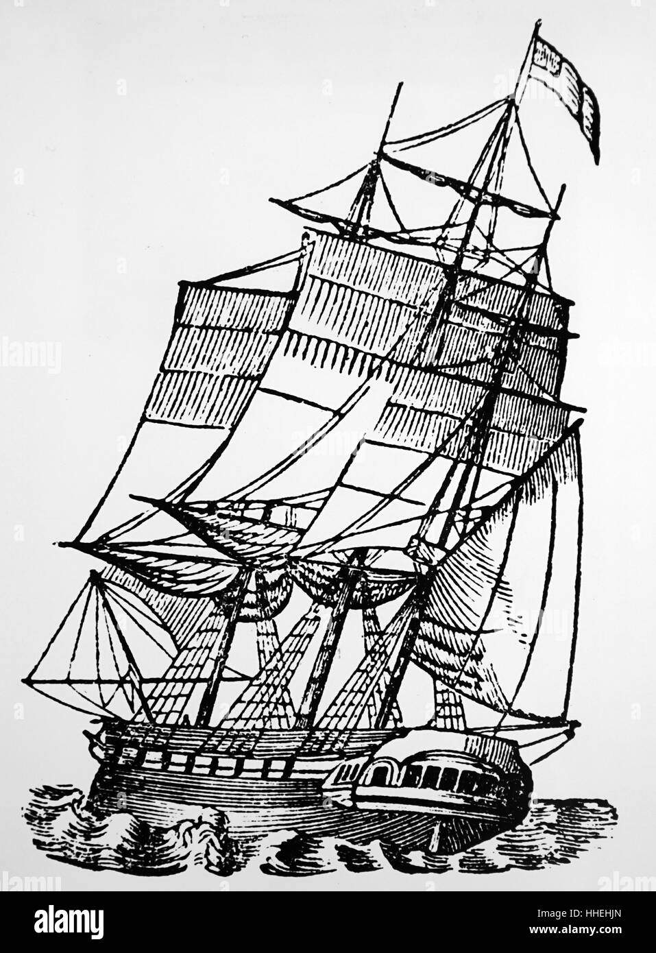 Engraving of a sailing ship engraving hires stock photography and