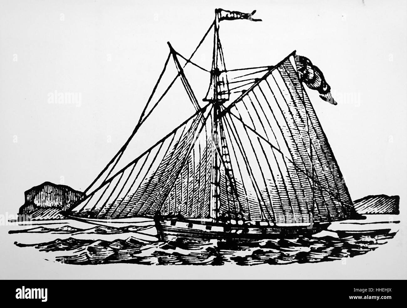 Illustration depicting a sloop built by Blackie & Son. Dated 20th Century Stock Photo