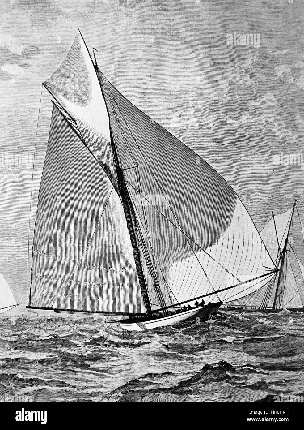 Portrait of the America yacht 'Mayflower' taking part in trials for the American Cup. Dated 19th Century Stock Photo