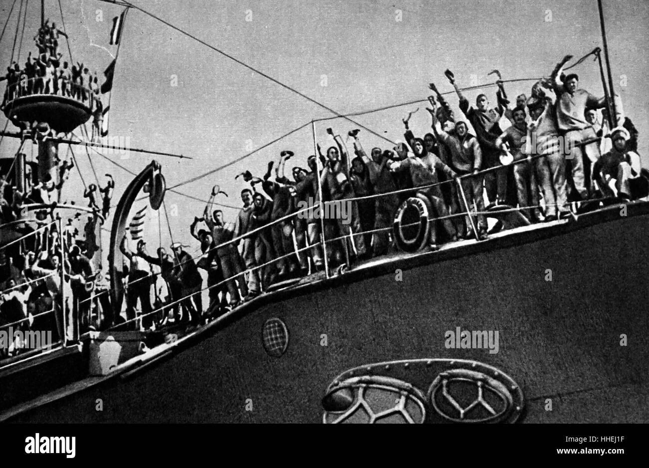 Photograph taken during the mutiny aboard the Russian battleship 'Potemkin'. Dated 20th Century Stock Photo