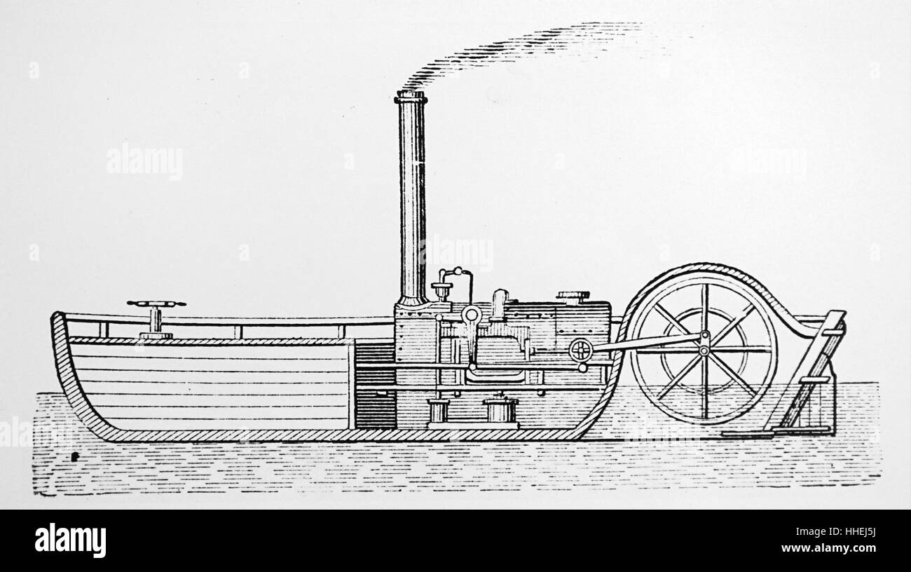 Longitudinal section of the steamboat 'Charlotte Dundas' built by William Symington (1763-1831) a Scottish engineer and inventor. Dated 19th Century Stock Photo