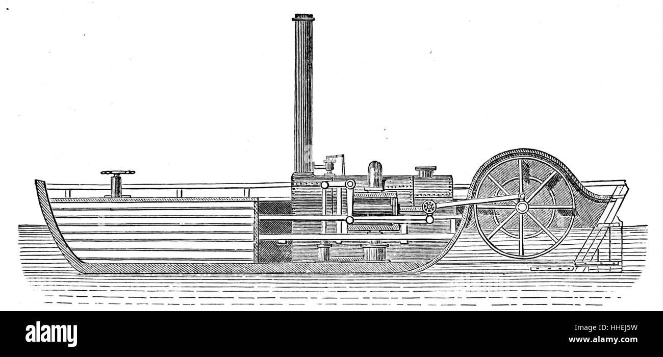 Longitudinal section of the steamboat 'Charlotte Dundas' built by William Symington (1763-1831) a Scottish engineer and inventor. Dated 19th Century Stock Photo