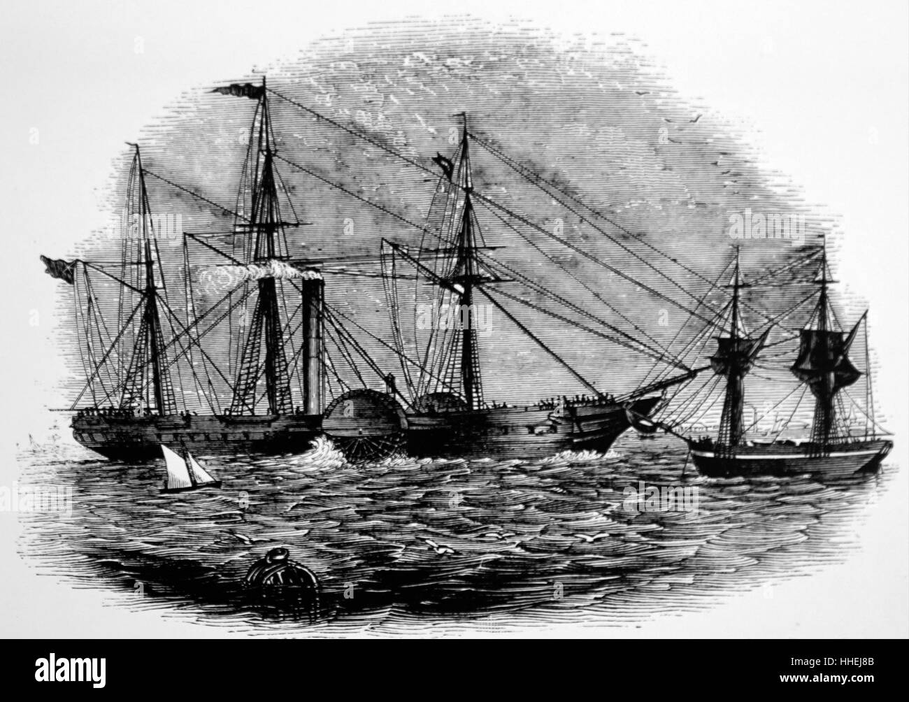 Illustration depicting the paddle steamer 'The British Queen'. Dated 19th Century Stock Photo