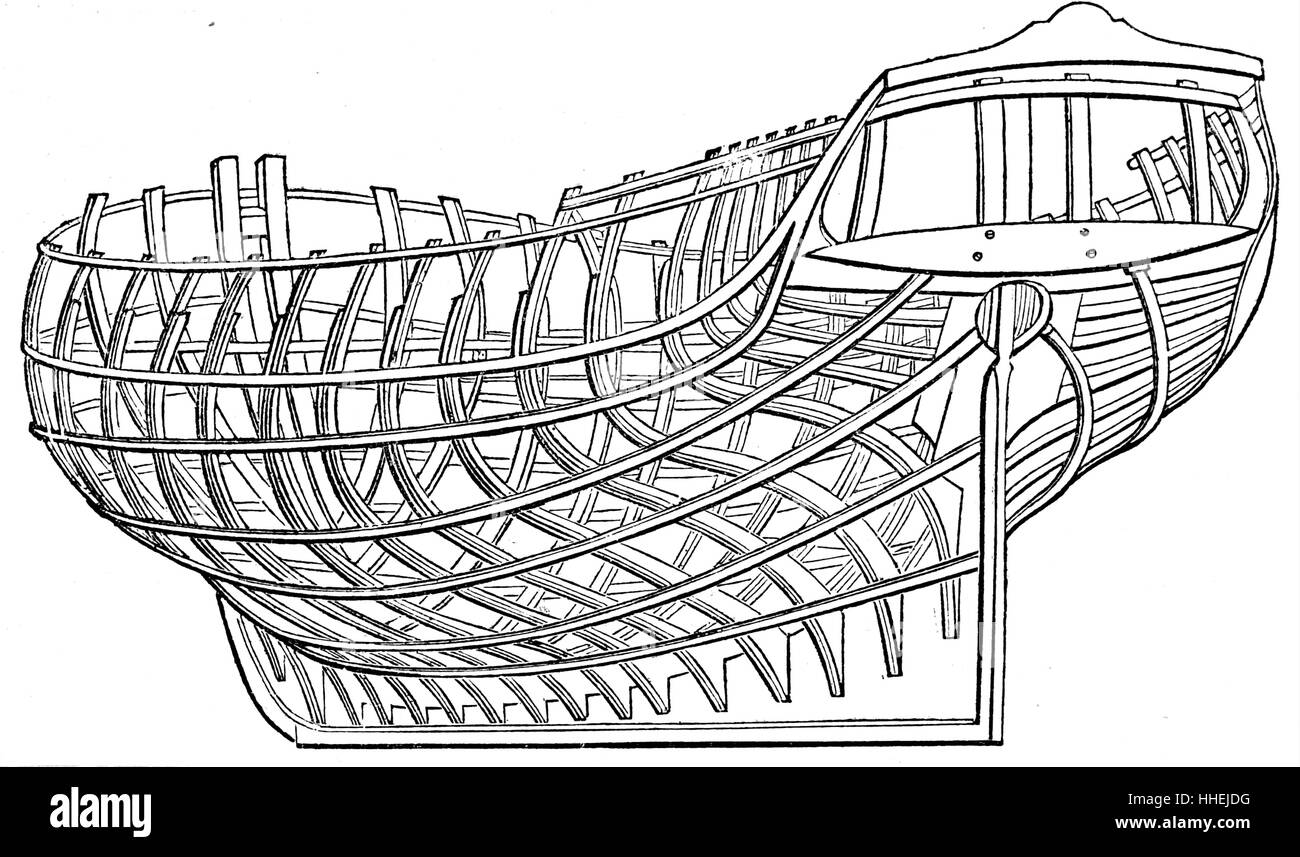 Illustration depicting the framework of a ship. Dated 19th Century