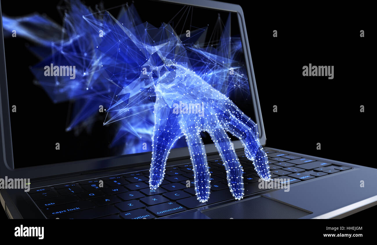 Stealing personal data through a laptop concept for computer hacker, network security and electronic banking security Stock Photo