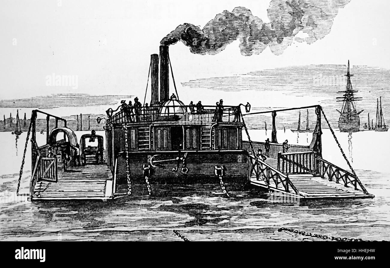 Engraving of the chain ferry in Portsmouth Dockyards. Dated 19th ...