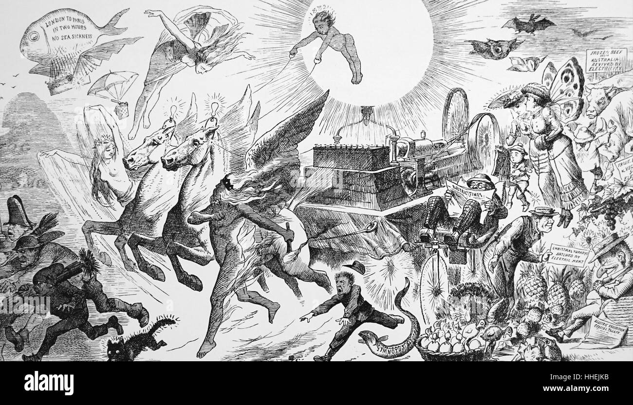 Illustration by John Tenniel titled 'Mr Punch's dream of Electricity