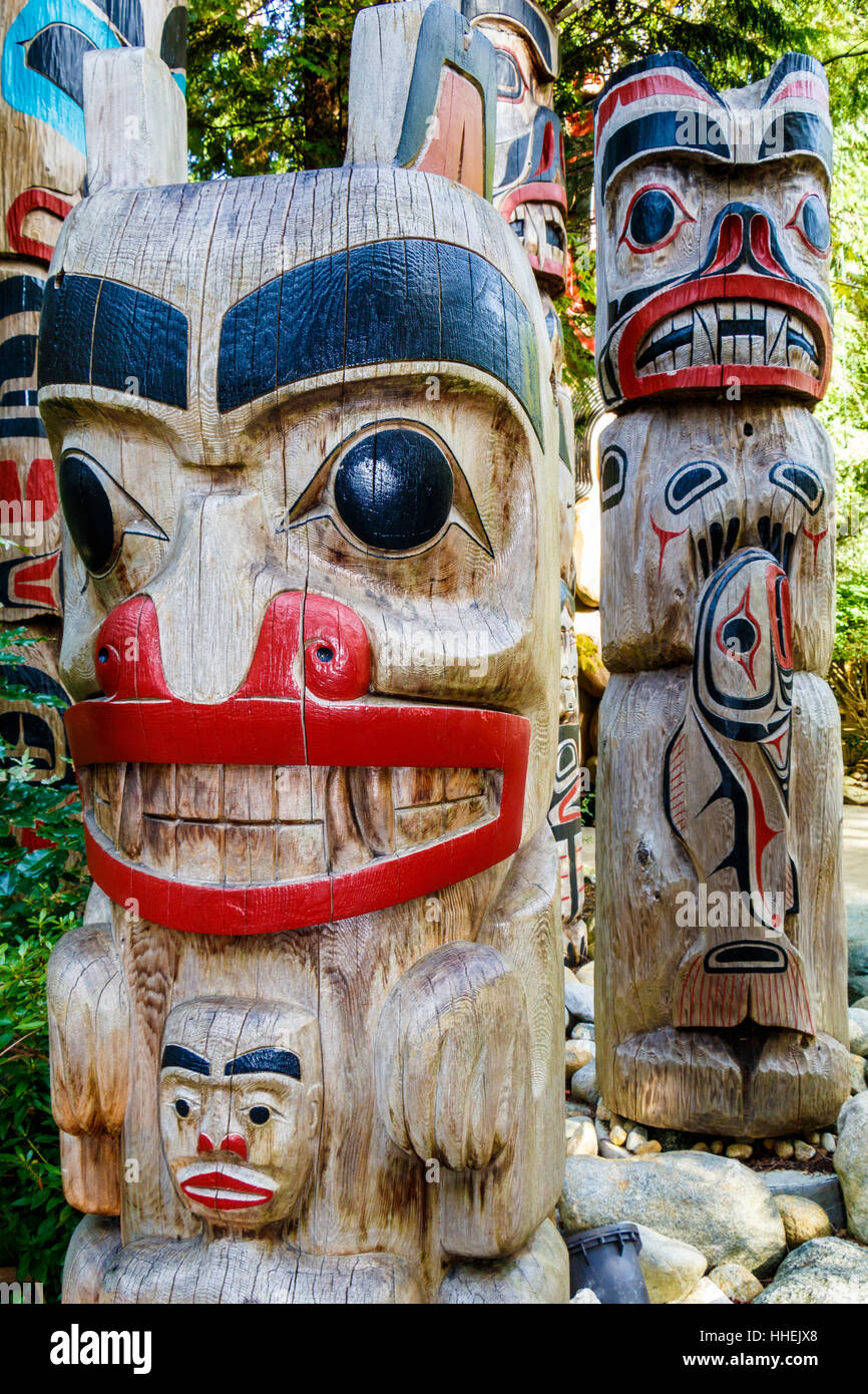 The famous Squamish Nation Totem (story) Poles at Capilano Suspension