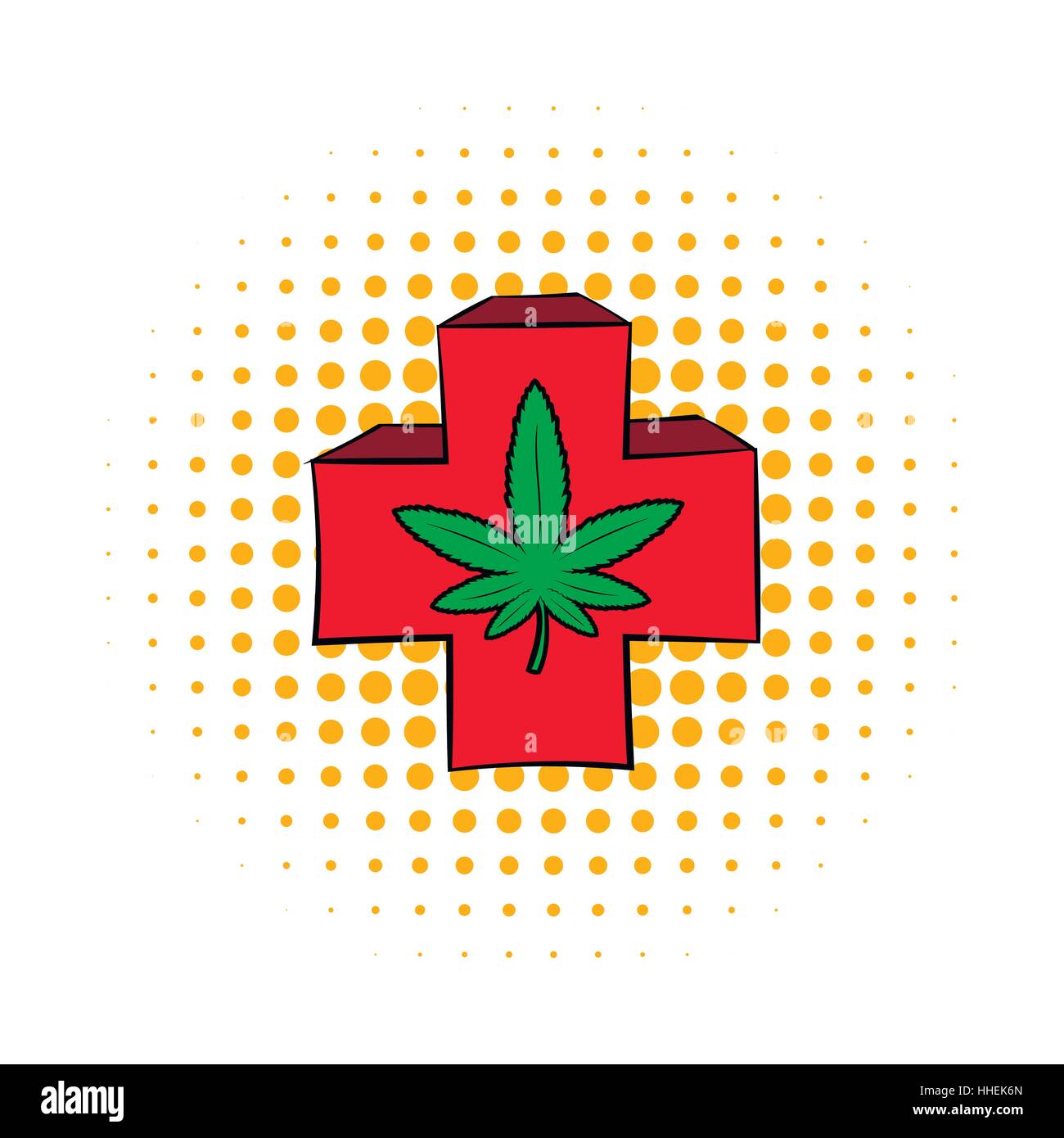 Marijuana leaf on a red cross icon, comics style Stock Vector