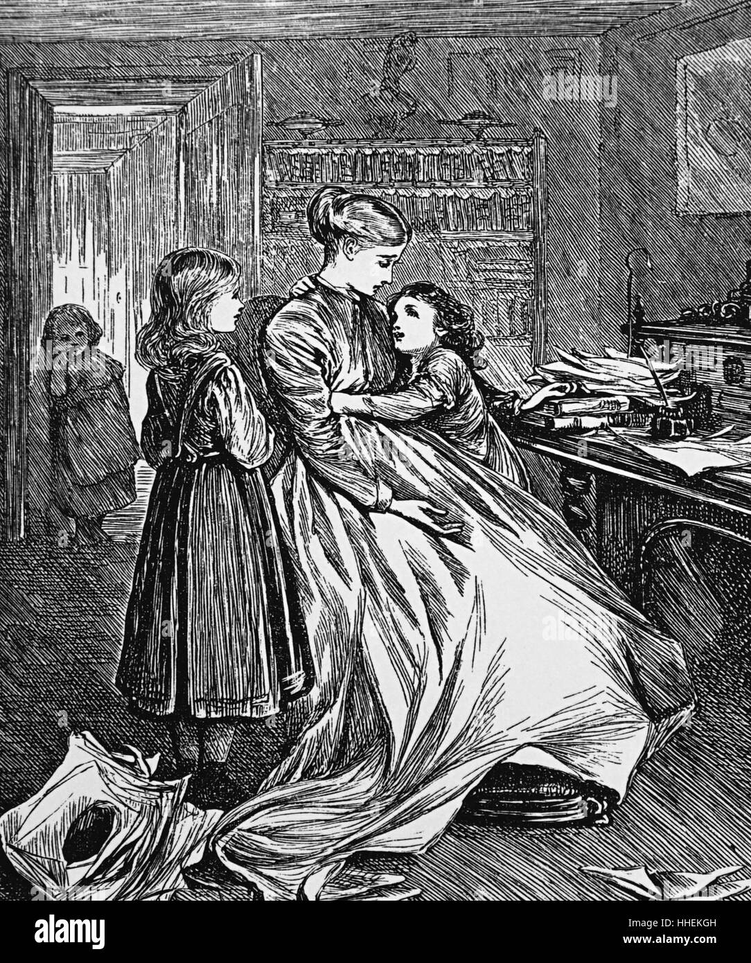 Illustration titled 'Mother and Daughters'. Illustration by Mary Ellen Edwards (1838-1934) an English artist and prolific illustrator of children's books. Dated 19th Century Stock Photo