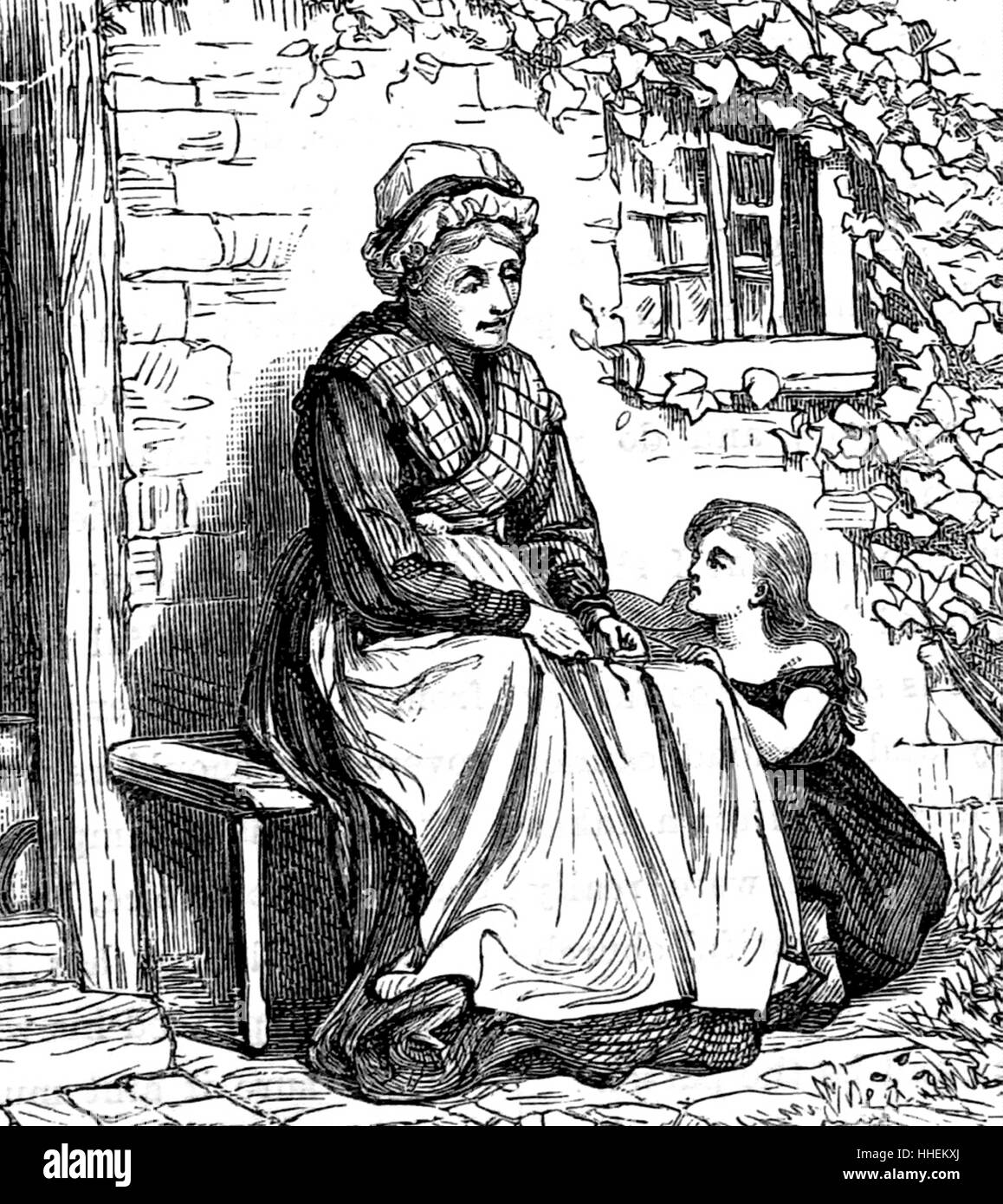 Illustration Depicting A Mother And Daughter Sitting Outside Their Home