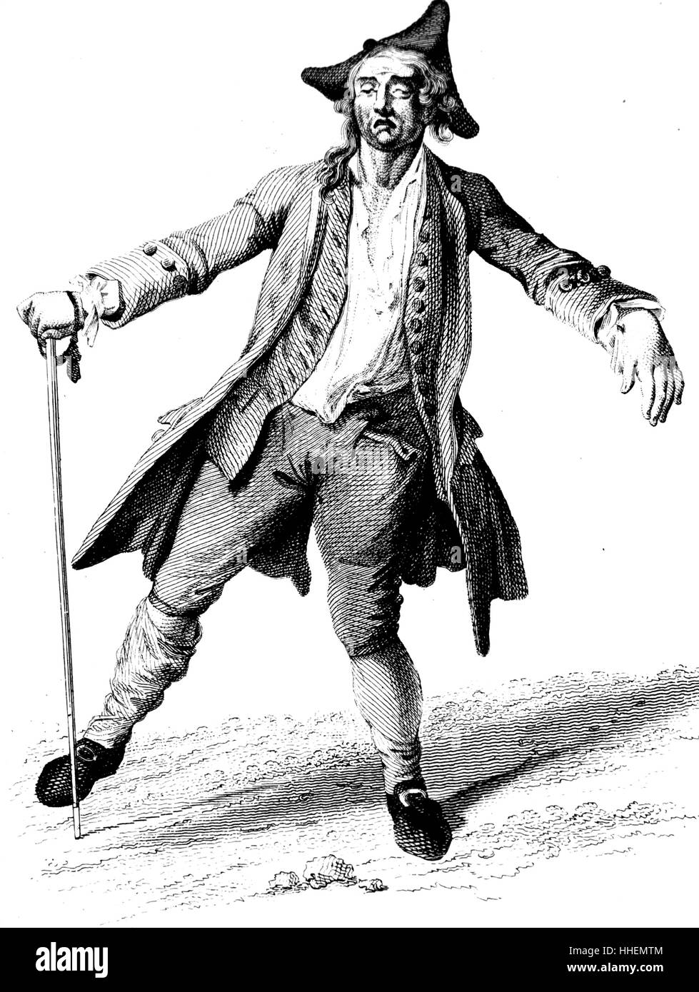 Engraving depicting a drunkard staggering along. Dated 19th Century Stock Photo