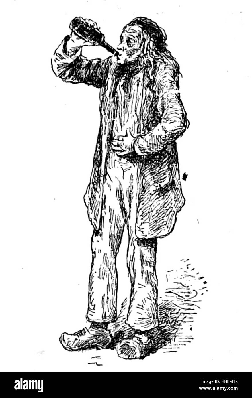 Engraving depicting a drunkard staggering along. Dated 19th Century Stock Photo
