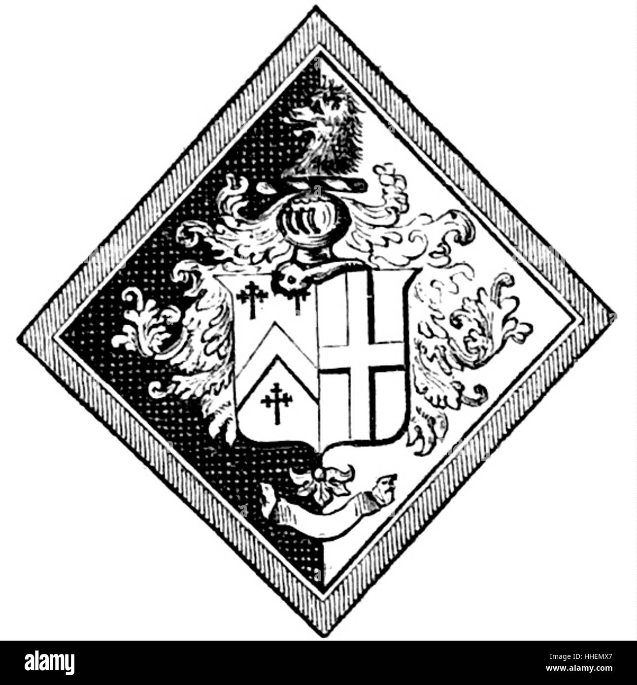 Unknown heraldic crest from a bookplate dated 1860 Stock Photo
