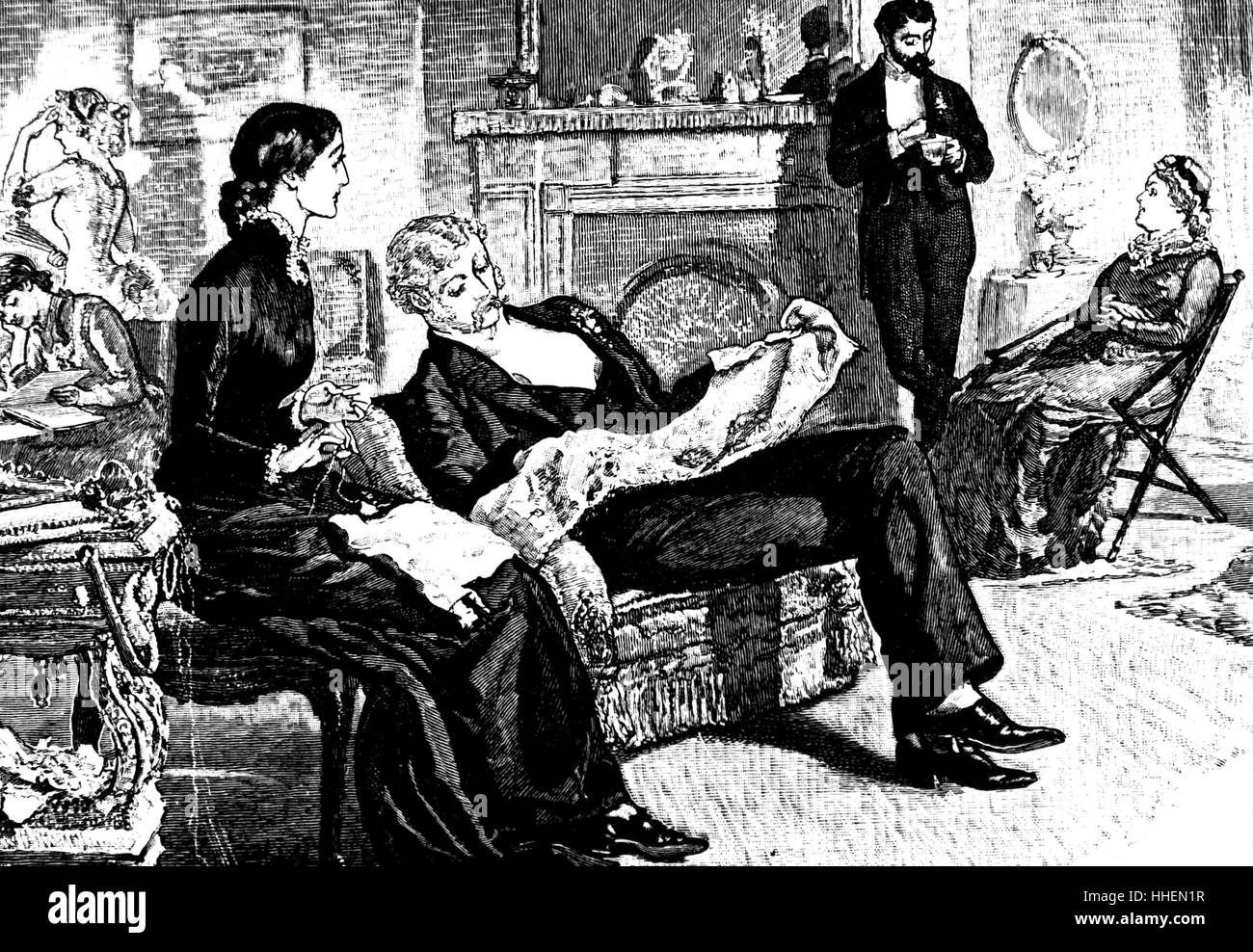 Illustration depicting a middle class family scene . Illustrated