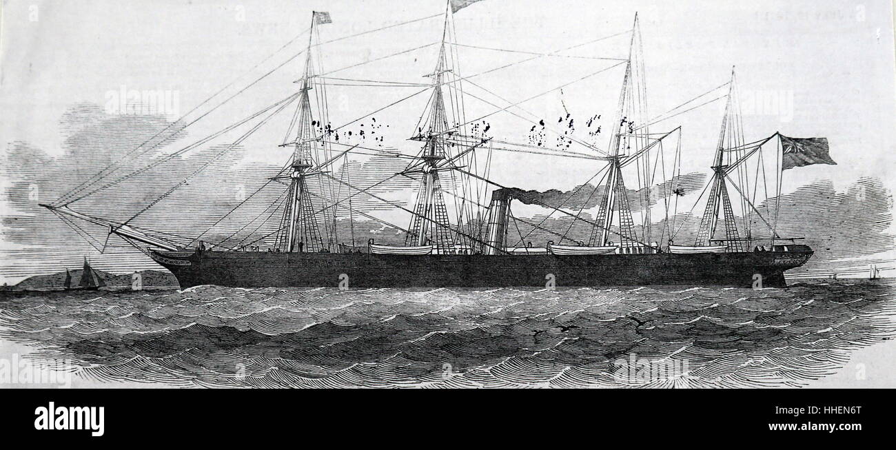 Illustration depicting the screw steamer 'City of Manchester'. Dated 19th Century Stock Photo